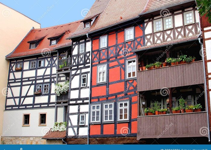 Merchants Bridge Fachwerk Houses with Flowerpots at the Merchants Bridge, Erfurt ... photo